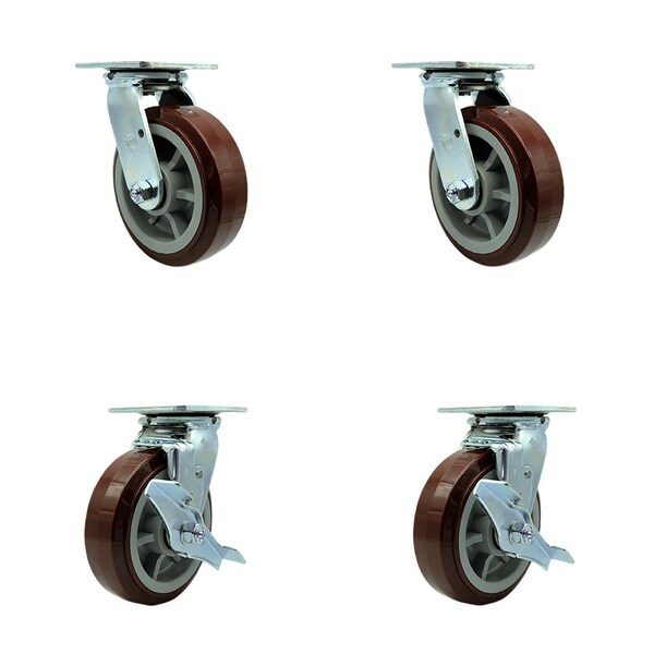Tool Box Caster Wheel Set 6'' Maroon Polyurethane Swivel Casters, 4PK